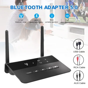 

Bluetooth 5.0 Transmitter Receiver Wireless Bluetooth Adapter aptX Low Latency with AUX and RCA for TV Car Home Stereo System