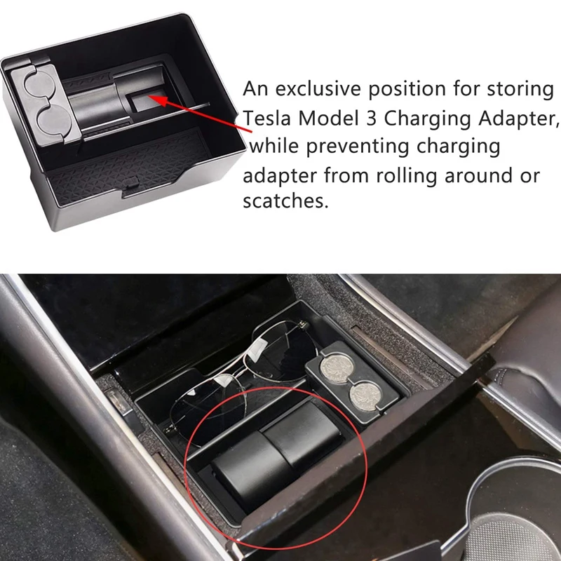Tesla модель 3 центральная консоль Органайзер лоток аксессуары с J1772 держатель адаптера зарядки, держатель для монет и солнцезащитных очков для Tesla