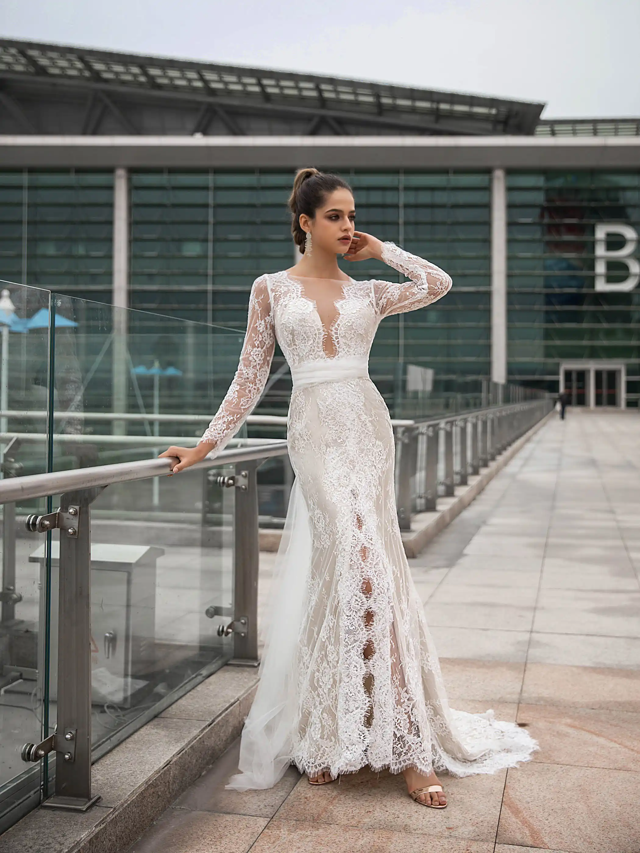 Tanpell Sirena Encaje Elegante Vestido De Novia Manga Larga Sin Espalda Fajas Corte Tren Simple Jardin Vestido Personalizado Vestido De Novia 202 Aliexpress