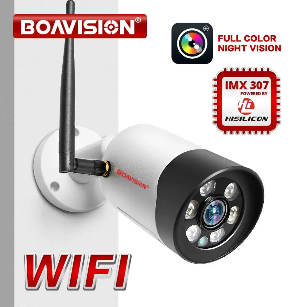 Câmera de Segurança sem Fio ao ar Noturna de Cor Wifi Câmera p Livre Visão Cheia 2-way Áudio Bala Projetor Onvif 5mp ip 1080