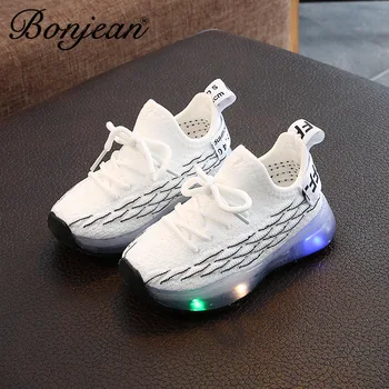 

2020 Spring Kids Flying Weaving Sneakers Boys Basket Shoes Running Led Casual Light Breathalbe Children Shoes Boy Sport Shoes