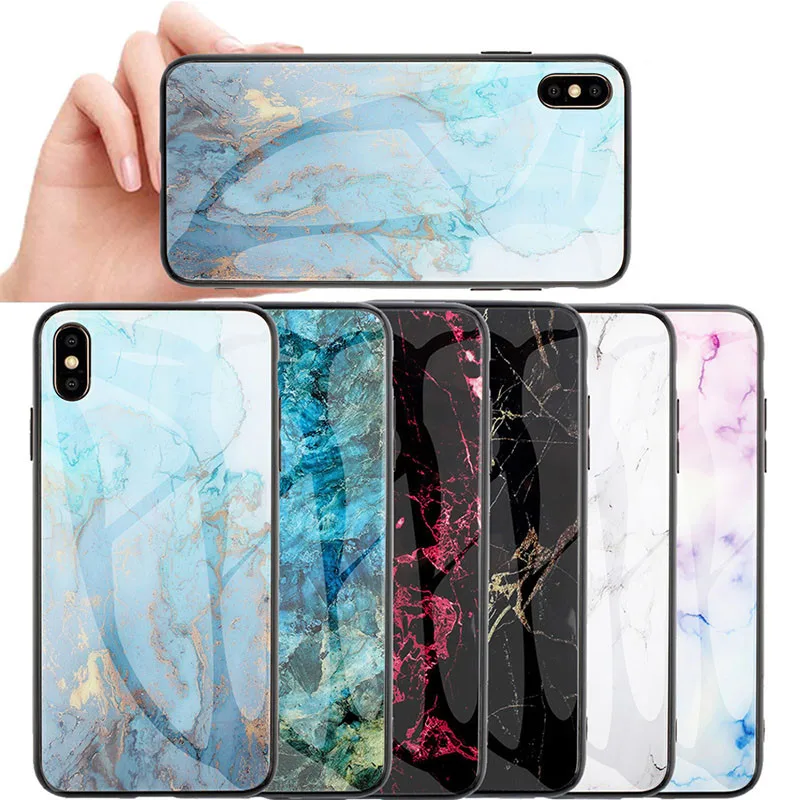 Закаленное Стекло Мраморный чехол для iPhone 7 8 6 6s plus стеклянный телефона 11 Pro Max XS MAX