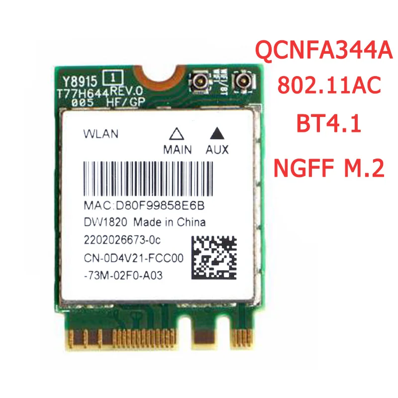 Для Dell NEW Wireless 1820 DW1820 WLAN WiFi 802.11AC + BT 4 1 QCNFA344A M.2 867mbps WIFI Card D4V21 Прямая поставка |
