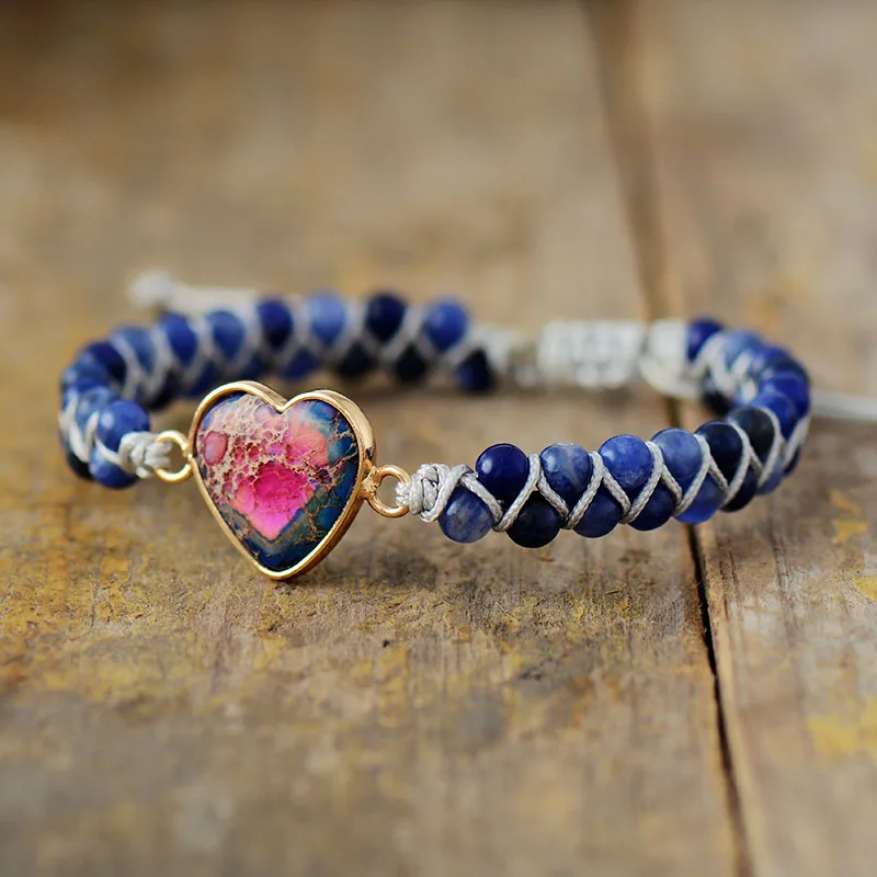 Unique Natural Stone Heart Charm Bracelets String Braided Macrame Bracelets Classic Friendship Wrap Bracelet Femme Women Jewelry