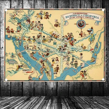 

"United States published in 1935 Washington District of Columbia Map" Retro Map Flag Banner Tapestry Poster Wall Hanging