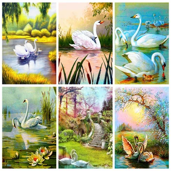 

HUACAN Diamond Painting Full Square New Arrival Swan Diamond Embroidery Mosaic Animal Home Decoration
