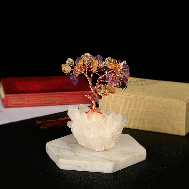 1PC Natural gravel tree white quartz base Copper wire winding home mineral nordic shelf decoracion hogar party gift | Дом и сад