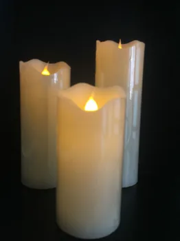 

set of 3 CR2032 cell powered Flickering Led Pillar Candle Paraffin Wax wavy Edge lamp Home Wedding party decor 5CM(Dia.)-Amber