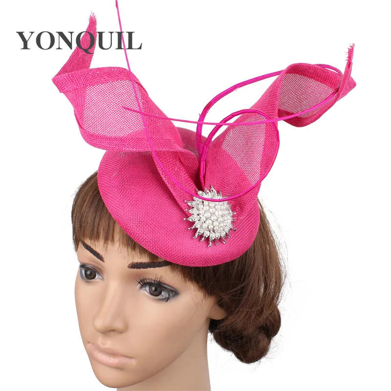 hot pink Коралловый очаровательный женский элегантный ободок-Вуалетка Шляпа fedora Дамский случай коктейль головной убор перо декор головной убор шпильки для волос - Цвет: hot pink