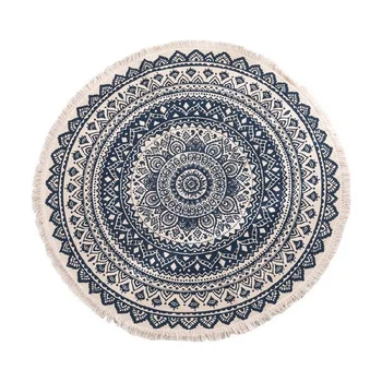 

HOT-Morocco Round Carpet Bedroom Boho Style Tassel Cotton Rug Hand Woven National Classic Tapestry Sofa Cushion Tatami Floor Mat