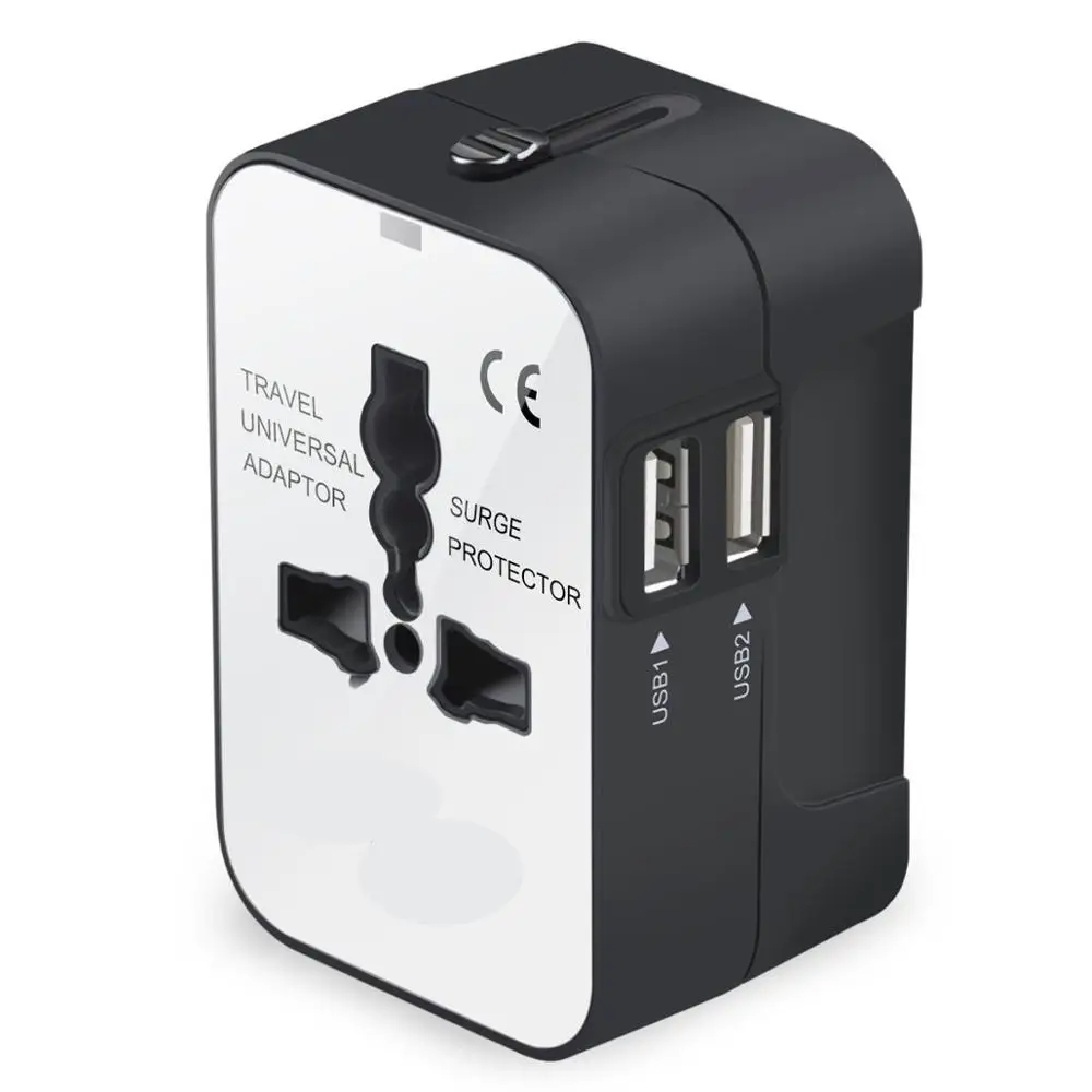 

Travel Adapter, Worldwide All in One Universal Travel Adapter Wall Charger AC Power Plug Adapter with Dual USB Charging Ports for USA EU UK AUS, White