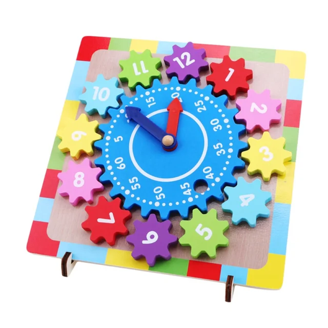 Kid Wooden Gear Block Multicolor Digital Clock Jigsaw Puzzle Kids Educational Toys for Children Gift 5