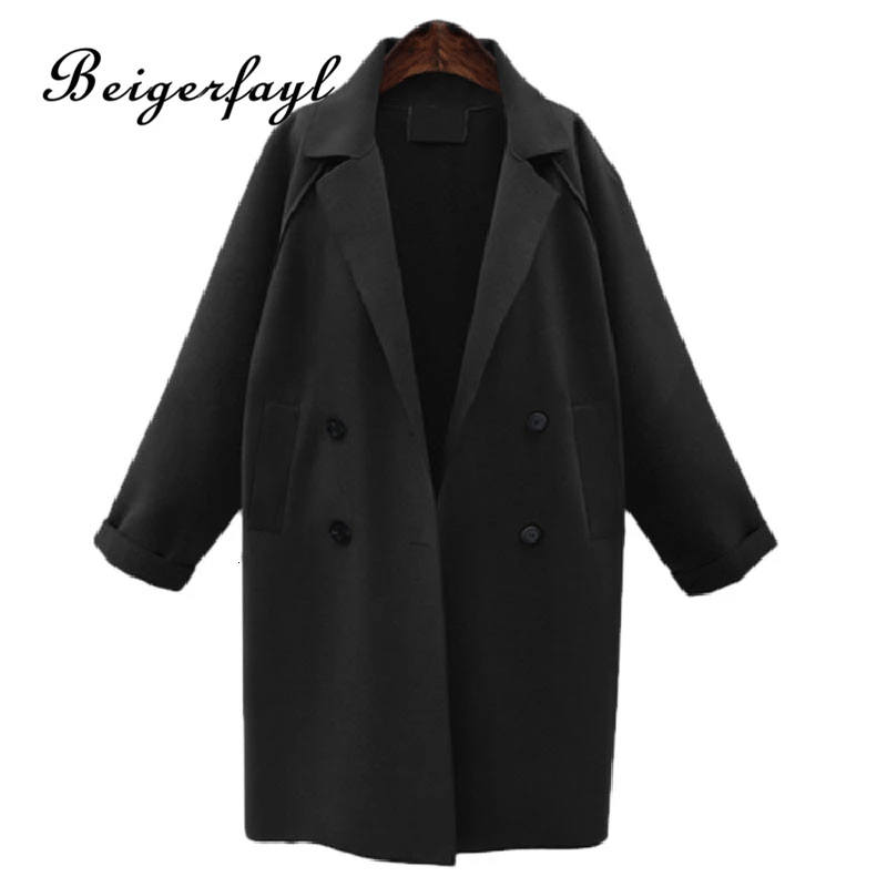 Beigerfayl Тренч Femme шерстяные пальто длинные Casaco Corta Vento Feminino воротник Баян тренкот 9202 - Цвет: Черный
