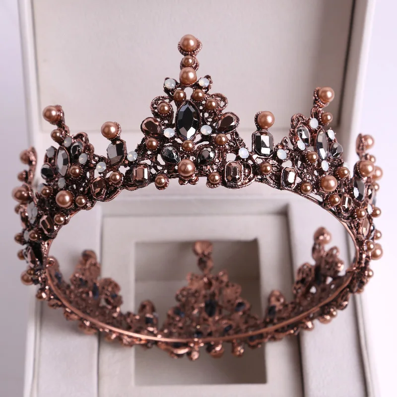 Baroque Black Crystal Big Round Bridal Tiaras Crowns Pageant Prom Diadem Rhinestone Veil Tiara Headband Wedding Hair Accessories hair accessory hair headdress bridal headwear hair band crown jewelry accessories