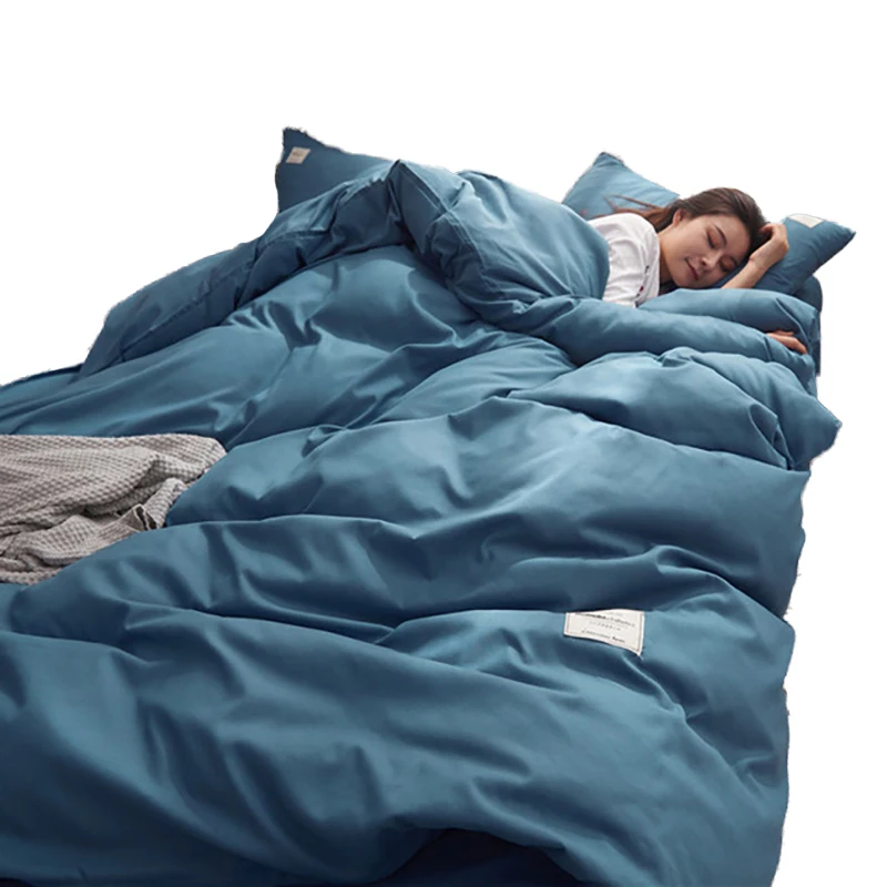 

Solid Color Double Fight Sanding Four-piece Bedding Set Simple Quilt Cover Sheet Pillowcase 4 PCS Double Large King