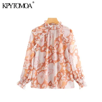 

Vintage Elegant Floral Print Ruffled Blouses Women 2020 Fashion Long Sleeve BacK Zipper Office Wear Female Shirts Chic Tops