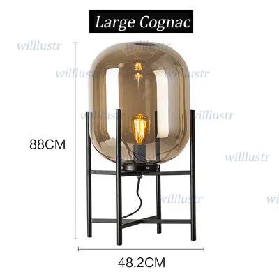 Large Cognac Стеклянная настольная лампа нордическая железная стойка вертикальная лампа отель, магазин Гостиная диван угловая настольная прикроватная Роскошная декоративная подсветка - Цвет абажура: Large Cognac