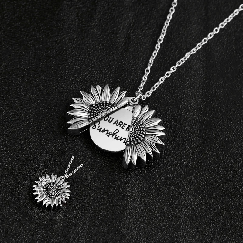 Новое модное женское золотое ожерелье s для женщин и мужчин DIY YOU ARE MY Sunshine открытый медальон подсолнечник, подвеска, ожерелье Винтажные Ювелирные Изделия - Окраска металла: Silver