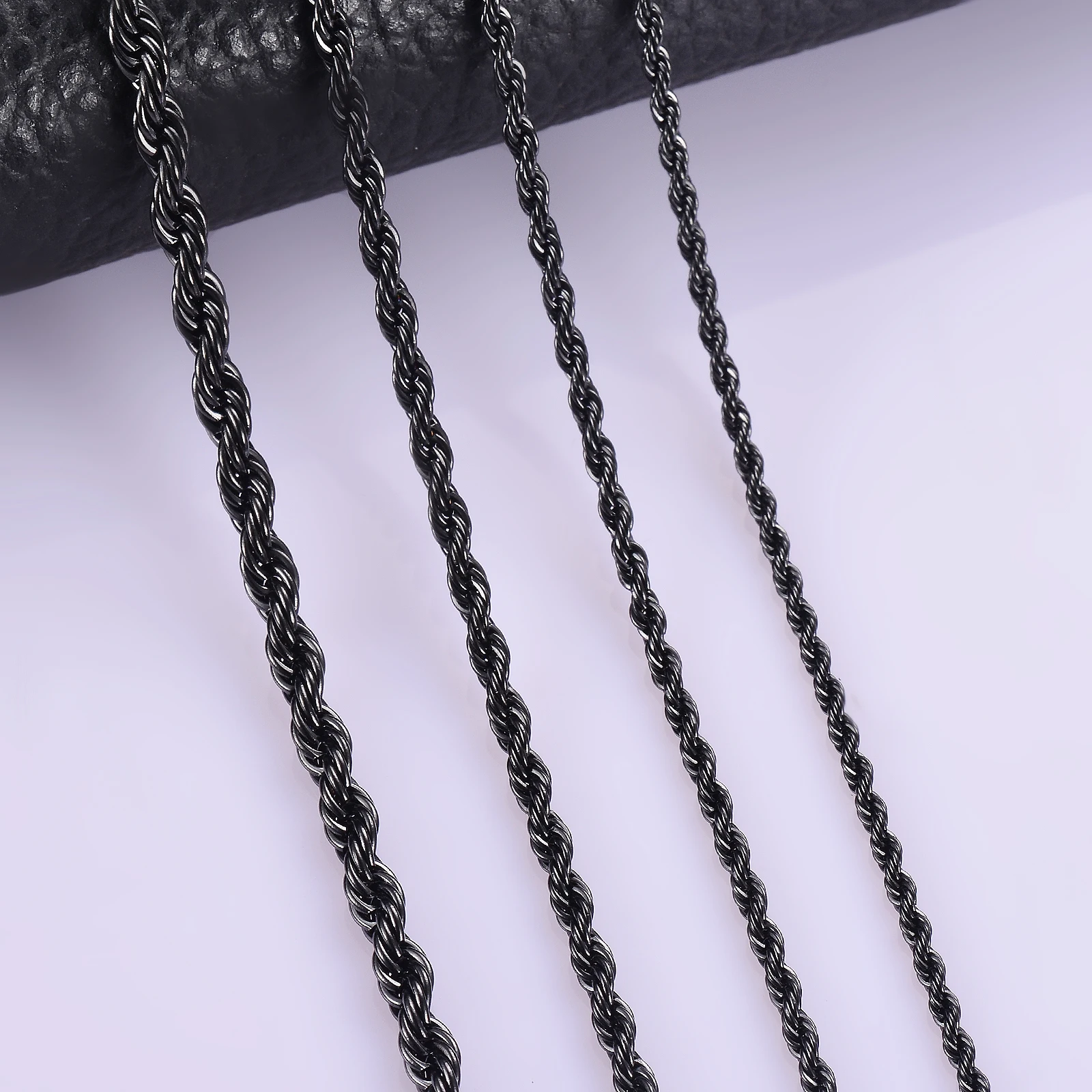 1pieceStainlessSteelBlackRopeChainNecklaceWidth2mm25mm3mm