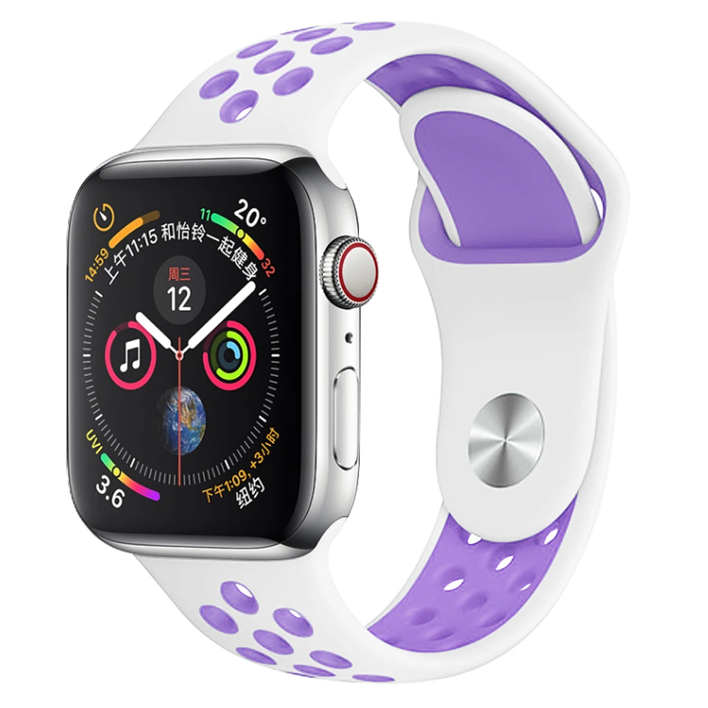 Силиконовый спортивный ремешок для наручных часов Apple watch, ремешок 38 мм 40 мм 42 44 мм наручные браслет, ремешок для наручных часов iWatch серии 4/3/2/1 женские полос - Цвет ремешка: White Purple 05