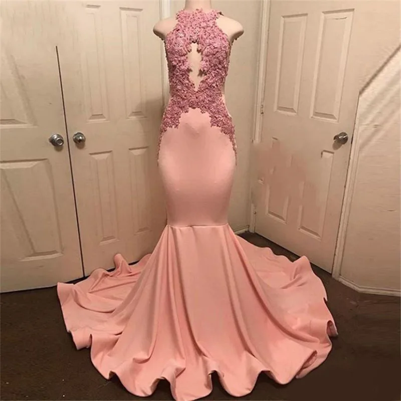 С американской проймой цветочный принт De Soiree вечерние Dress Abiye персиково-розовый Русалка платья для выпускного бала с кружевными аппликациями, длинное платье для выпускного вечера