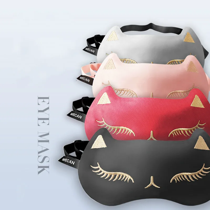 

Silk Sleep Eye Mask Shade Nap Cover Blindfold Face Cat Eye Masks Shading Sleep Aid Relax Travel Eyepatch Earbuds and storage bag