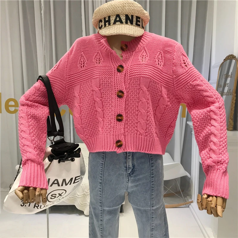 

Fashion Sueter Mujer Invierno 2018 Women Sweaters Casual O-Neck Cardigans Single Breasted Winter Tops for Women Pink Green