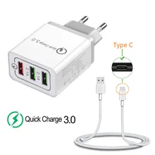 9 в 12 В Быстрая зарядка QC 3,0 18 Вт USB адаптер ЕС и Тип C USB Кабель зарядного устройства для samsung galaxy S8 S9 S10 M10 M20 A70 A50 A8 A9
