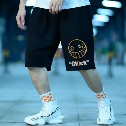 HMZ 2021 Summer New Drawstring Smiley Print Shorts Men Casual Jogger Sweathshorts Plus Size Workout Gym Shorts Streetwear Men smart casual shorts mens Casual Shorts