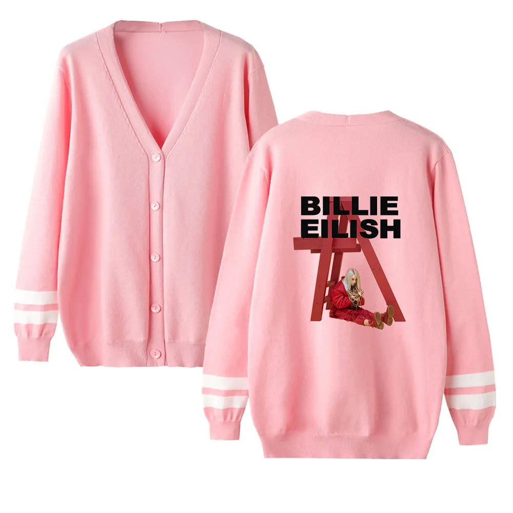 Модный женский розовый вязаный кардиган Billie elilish, кашемировый свитер, вязаный Топ с принтом, осенний и зимний Повседневный Кардиган, Свитер для девочек