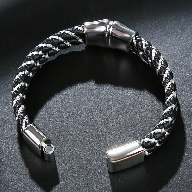 Fashion Bangle New Men Bracelet Leather Rope Stainless Steel Magnetic Clasps High quality Jewelry PS2103