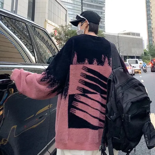 가을과 겨울 그라디언트 닦았 스웨터 대비 색 커플 조수 재킷