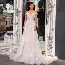 Свадебное платье с объемной цветочной аппликацией, юбка-лебедка I214, милое ТРАПЕЦИЕВИДНОЕ платье принцессы, свадебное платье с открытой