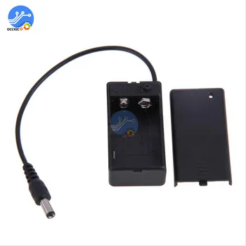 

New Arrival 9V PP3 Battery Holder Box Case with Wire Lead ON/OFF Switch Portable Battey Pack Cover + DC 2.1mm Plug