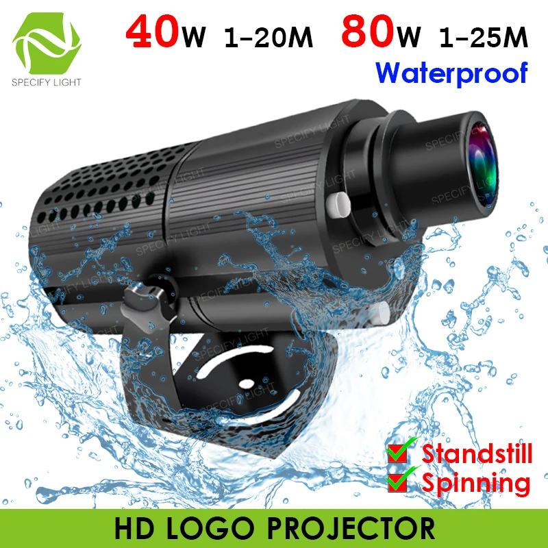 

Outdoor 40W 80W IP65 Waterproof Gobo Projector HD COB LED Static Rotation Spinning Logo Projection Customize Pattern Design Logo