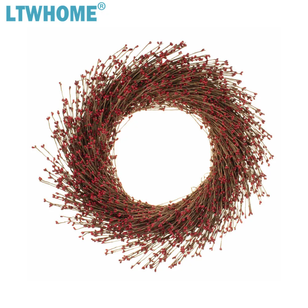 LTWHOME-WHR 21 인치 대형 수제 문 화환, 레드 베리, 수제 등나무 루프 프레임, 야외 실내 벽 또는 창문용