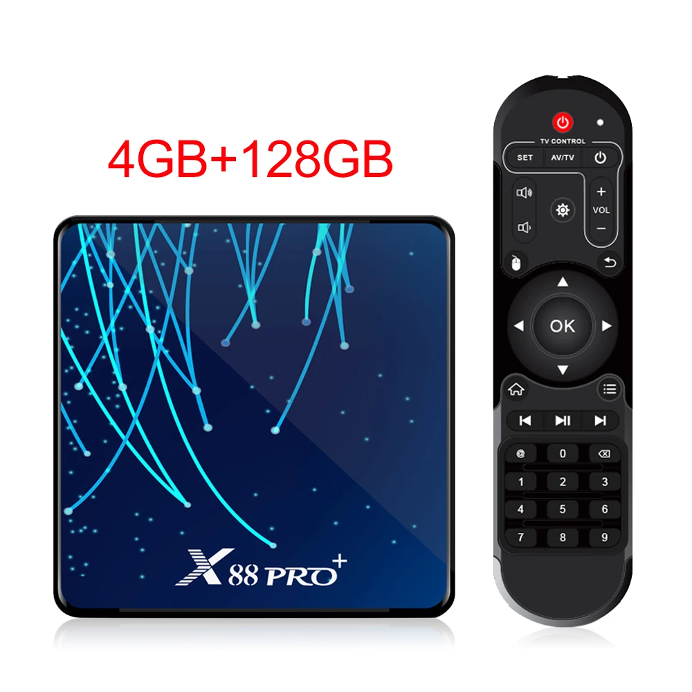 Only 4G 128G X88 PRO Plus Android 9,0 ТВ приставка Rockchip RK3368PRO Восьмиядерный Смарт ТВ приставка 4 ГБ 32 ГБ/64 Гб/128 Гб 4 к 60fps WiFi USB3.0 BT4.0 Netflix - Цвет: Only 4G 128G