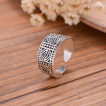 

Punk 925 Sterling Silver Big Geometric Finger Rings For Women Antique Ring Christmas Gifts Jewelry 2020