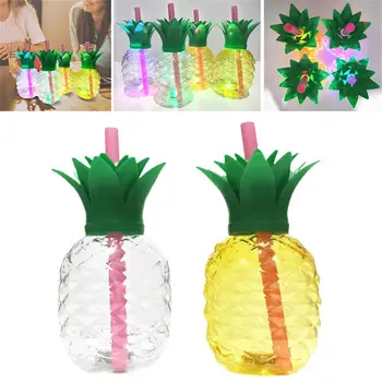 

500ML Innovative Glowing Beverage Cup Pineapple Strawberry Shaped Cup Recycled Juice Milk Bottle With PP Straw Bar Supplies 30E