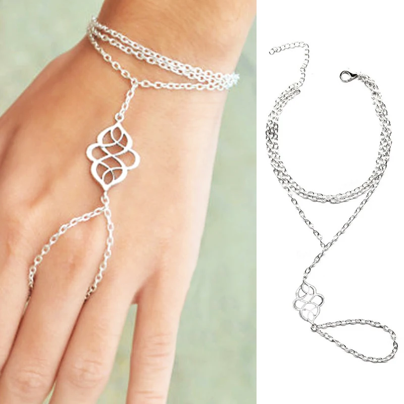 Fashion Women Bracelet Silver Color Link Chain Finger Bangle Hand Harness Jewelry For Wedding Party Gift | Украшения и аксессуары