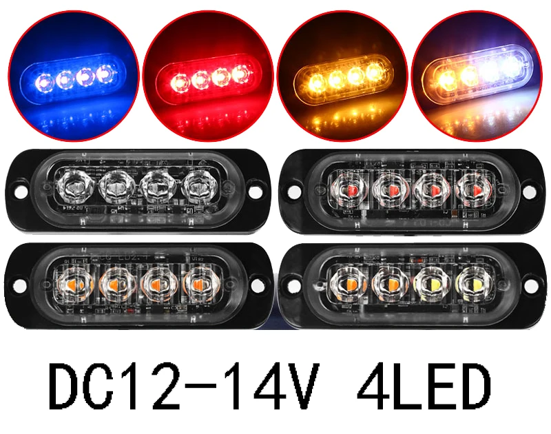 

1x Universal 4 LED 12-24V Warning Strobe Light Traffic Light Strobe Grill Flashing Car Truck Boat RV Tractor Bus Emergency Light