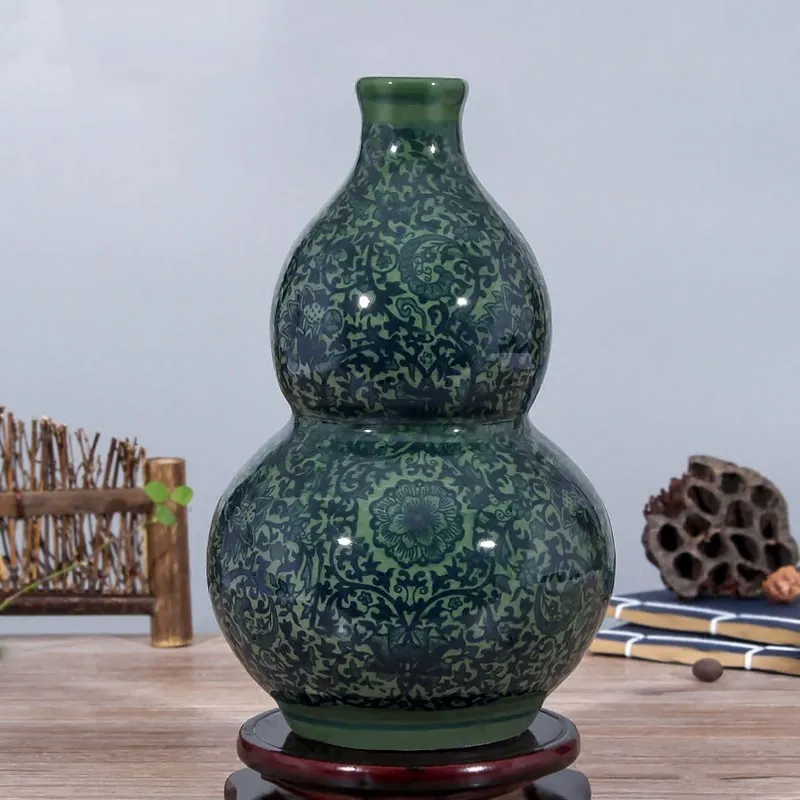 Классический Цзиндэчжэнь керамика зеленая глазурь синий белый антикварная ваза мебель для дома гостиная/офис Декор ремесла