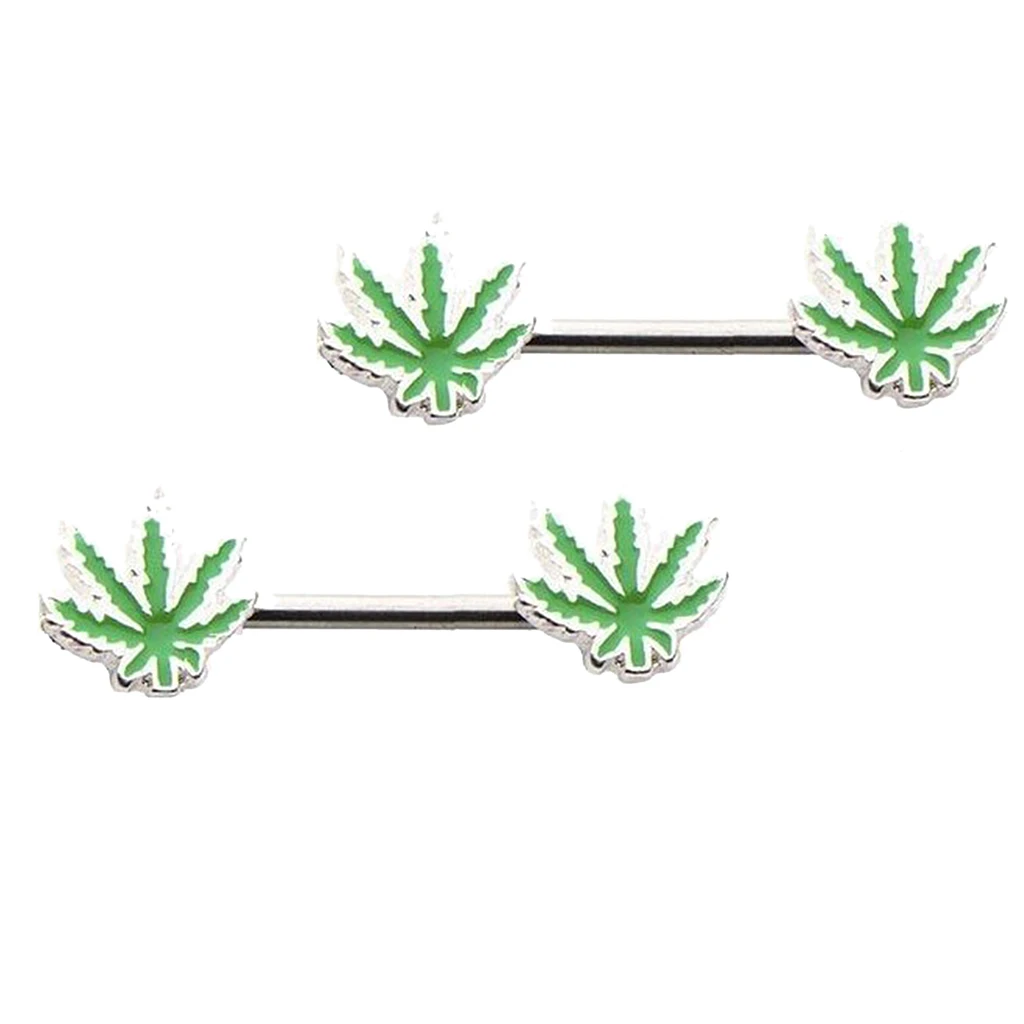 2pcs Sexy Lady Girls 14 Gauge Nipple Ring Maple Leaf Charms Body Jewelry