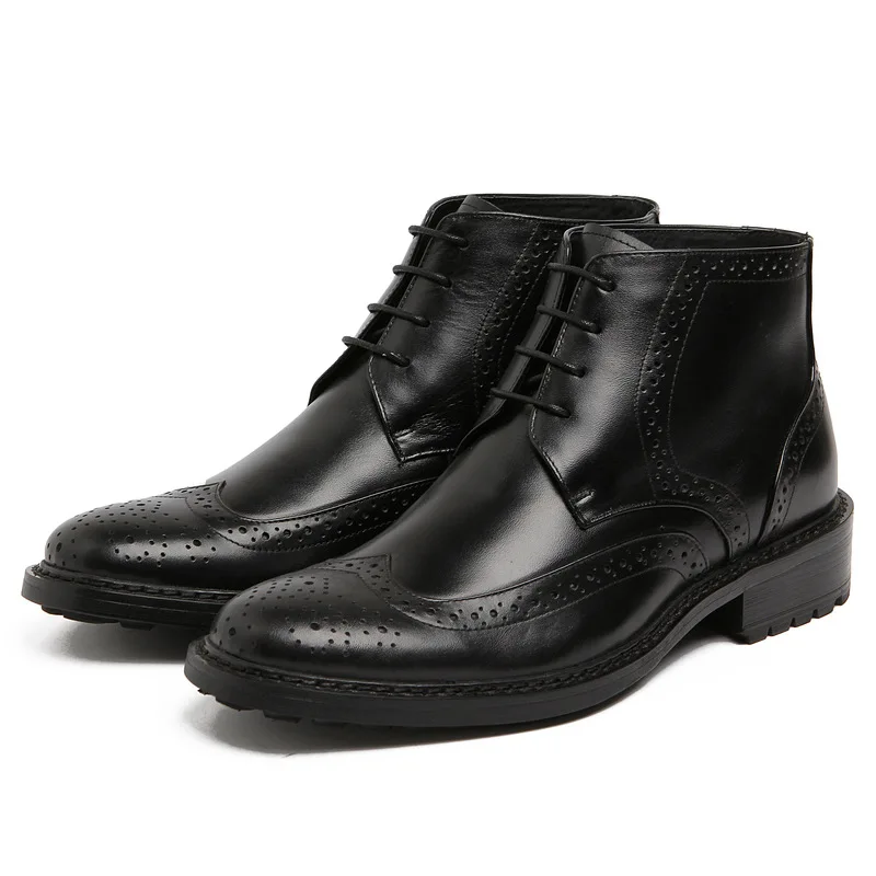 

Men Cotton-padded Shoes High Top Round Toe Genuine Leather Internal Force Wool Formal Wear Work Cotton Boots Warm Large Size 45