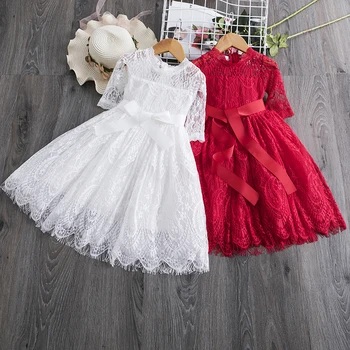 

Girls New Year Costume Lace Princess Dress Flower Embroidery Tulle Long Sleeve Winter Baby Kids Children Christmas Party Dresses