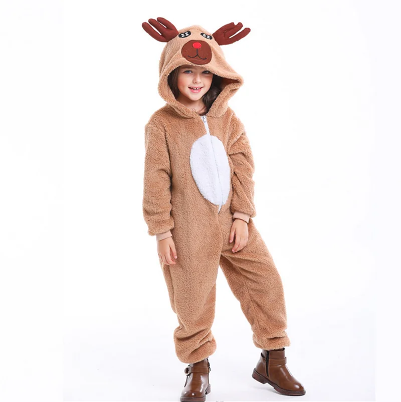 Kids Adult Christmas Reindeer Moose Jumpsuit Costumes Cosplay Animal Elk Ball Party Fancy Dress Parent- Child Reindeer Costume