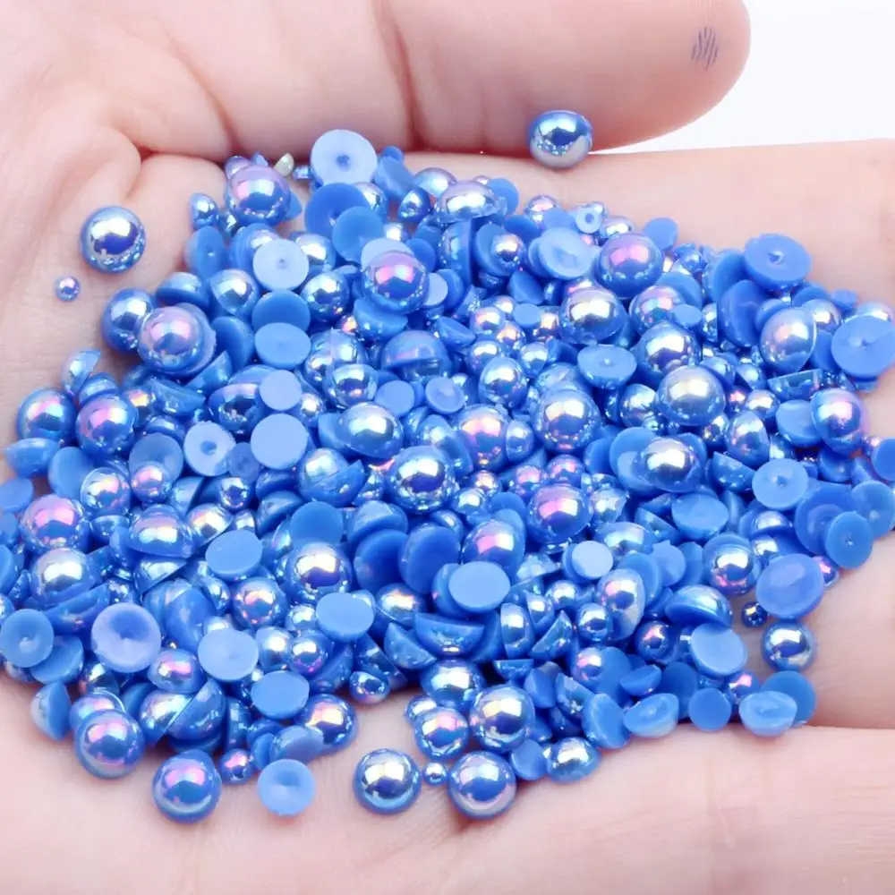 3mm 1000pcs Resin Beads Many AB Colors Loose Imitation Flatback Half Round Pearls For Jewelry Nails Art Tips Decoration - Цвет: 60 blue AB