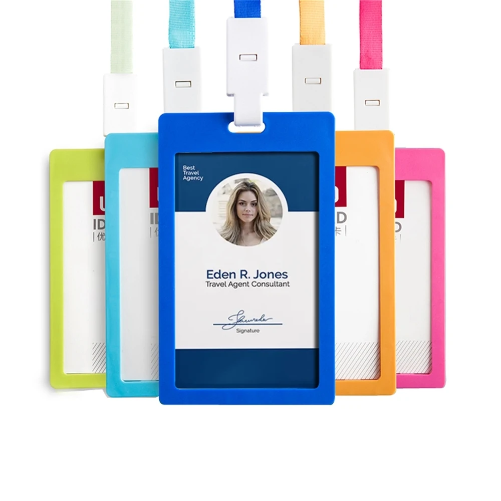 Wholesale Price Id Card Holder Horizontal Vertical With Origina Lanyard For Students Business Staff Candy Color flip business id ic card holders for office staff eco friendly plastic material badge holder with original colors lanyard