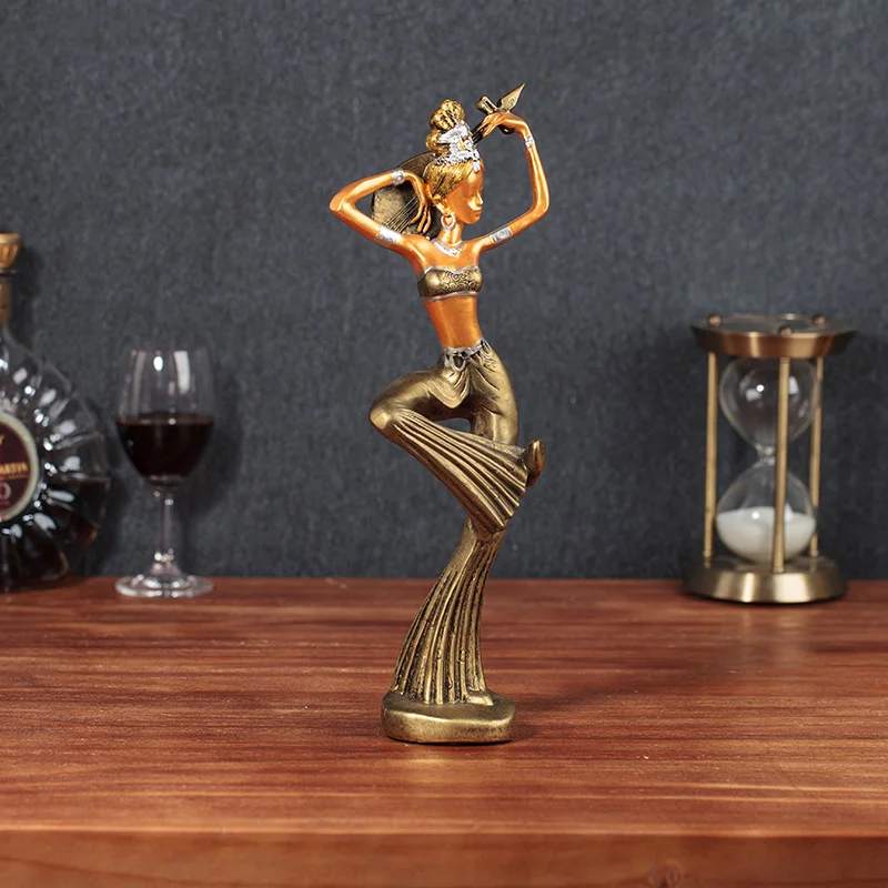 Exotic African Statue Retro Dai People Teenage Girl Art Sculpture Creative Resin Craft Desktop Office Decorations For Home R3416 - Цвет: 11X33CM