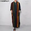 INCERUN Men Ethnic Robe Vintage Striped Long Sleeve Muslim Kaftan Robe O Neck Buttons Jubba Thobe Pockets Dubai Arabic Clothing ► Photo 2/6